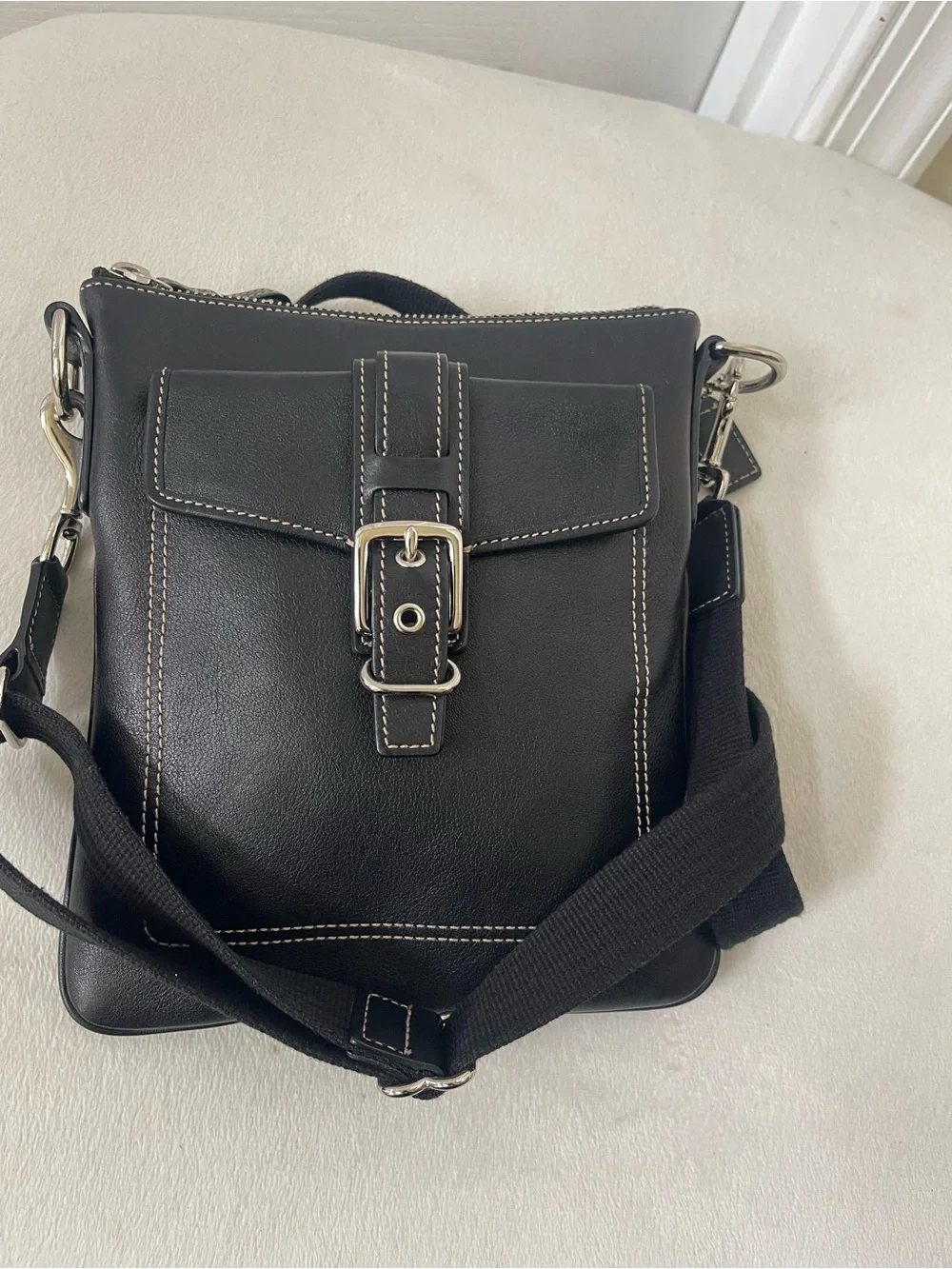 Coach Black Leather Crossbody Bag with Silver Hardware